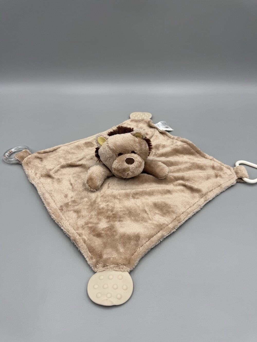 Modern Baby Brown Lion Bear Lovey Rattle Plush Baby Security Blanket